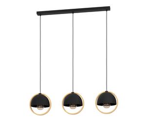Suspension CALLOW E27 3X40W en acier et bois noir et marron 930x230x1100mm