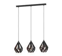 Suspension CARLTON 1 E27 3X60W en acier noir et cuivre 805x205x1100mm