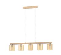 Suspension CASTRALVO E27 5X28W en acier et bois nickel mat et marron 1210x150x1100mm