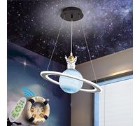 Suspension Chambre d’enfants Dimmable Ø48CM Planet Suspension Lustres Boys Girls Bedroom Chandelier Round Design Luminaire Suspendu pour Salle à Manger Cuisine Salon Plafonnier (Bleu-A)