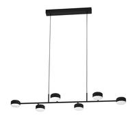 Eglo Suspension luminaire LED Clavellina, lustre à 6 lampes pour salon et salle à manger, lampe de plafond suspendue en métal noir et acrylique blanc, blanc chaud