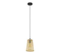 Eglo Suspension Claverdon 1 Ampoule Vintage Nature Boho Hygge Suspension en Acier Bois Noir Naturel Lampe de Salle à Manger Suspension avec Douille E27 Ø 18 cm
