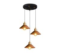 Suspension Conique en Bois, Lampe Suspendue en Laiton avec Abat-Jour en Noyer, luminaire E27, Salle à Manger Industrielle, Lampes suspendues minimalistes Modernes pour îlot de Cuisine