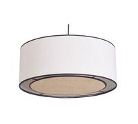 Suspension cylindrique en tissu effet laine bou blanc et rabane naturelle D50 cm TRAVES