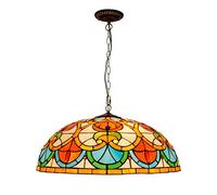 Suspension de 60 cm en vitrail européen pour Salon, Salle à Manger ou Chambre, Abat-Jour Artisanal de Style rétro américain, Suspension réglable par chaîne métallique.