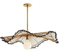 Suspension de Chambre en rotin Style bohème avec Perles, Style Ferme, luminaire Suspendu en Osier tressé (80 cm)