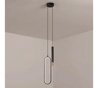 Suspension de chevet noire, lampe suspendue à anneau métallique avec spot long tube, lustre décoratif de chambre, lampes suspendues LED modernes, suspensions minimalistes nordiques (lumière tricolore)