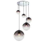 Suspension de plafond en verre sphérique fumé Lampe de salle à manger chromée en kit, ampoules LED incluses
