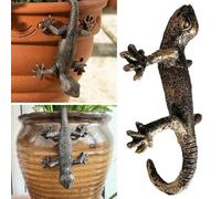 Suspension de pot de fleurs gecko en bronze, statue de lézard grimpant en résine, sculpture décorative de jardin, décoration de pot de fleurs, figurine de pot de fleurs pour amateur de pot de fleurs