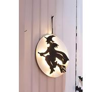Suspension décorative LED "Sorcière volante" en bois, Ø 30 cm, décoration d'Halloween, décoration suspendue, décoration lumineuse à suspendre