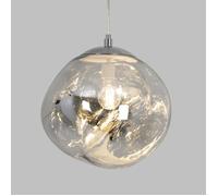 Suspension Design Moderne avec Grand Abat-jour en Verre Métallisé Chromé Irrégulier Douille E27 ""Melti"" D360mm