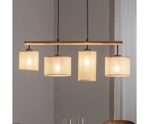 Suspension Deva Nature, à 4 lampes, textile Nature TK Lighting, dimmable, bois clair, Salon / Salle à manger, Bois, Scandinave