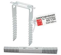 Suspension directe 60/150 mm en acier galvanisé 0,8 mm pour plafond et cloison sèche, compatible profilés CD 60/27, lot de 100 pièces, suspente placo robuste pour ossature métallique