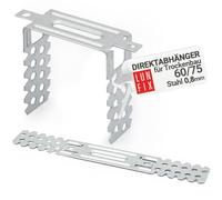 Suspension directe 60/75 mm en acier galvanisé 0,8 mm pour plafond et cloison sèche, compatible profilés CD 60/27, lot de 1 pièces, suspente placo robuste pour ossature métallique