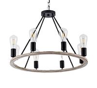 Suspension E27 rétro d'intérieur nostalgique pour Restaurant, plafonnier Classique, Lampe Ronde rétro Industrielle en chêne avec Roues pour Salon