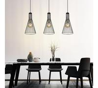 Lampe suspension suspension lampe salle à manger, 3 flammes Lampe suspension moderne cage design industriel, métal noir, 3x E27, LxPxH 84x20x120 cm
