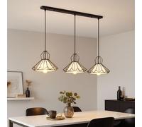 Suspension salon lampe suspension lampe salle à manger lampe cuisine lampe couloir, 3 ampoules, métal textile noir blanc, E27, L 120 cm