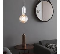 Suspension lampe suspension lampe de salle à manger couvercle décoratif lampe suspension chrome noir, métal, câble textile, 1x E27, DxH 12x140 cm