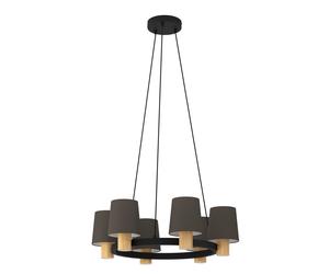 Suspension EDALE E27 6X40W en acier et bois noir et marron D700mm