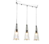 Suspension élégante en verre à 3 lampes, lustre linéaire moderne pour îlot de cuisine, plafonnier chromé pour salle à manger, réglable, perles de cristal E14, lampe suspendue en verre transparent