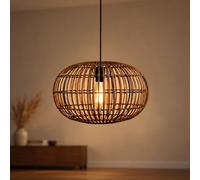 Suspension en bambou tressé Métal moderne Table à manger noire salle à manger salon E27 ronde Ø40 cm confortable accueillante Lampe suspendue Boho en osier