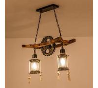 Suspension En Bois Antique Lustre Rétro E27 Lampe Suspendue de salle à Manger Vintage Plafonnier Industriel Engrenage Résine Abat-jour En Verre Éclairage De Restaurant Chambre Loft Salon Bar