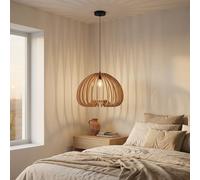 Suspension en bois « Marge » - Style nordique naturel. Suspension à hauteur réglable, compatible avec une ampoule E27 Ø 45 cm. Suspension pour cuisine, îlot, salle à manger, entrée.