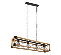 Suspension en bois pour table à manger, avec structure en bois, métal noir, 4 douilles E27, LxlxH 100x20x150 cm