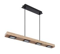 Suspension en bois rustique LED Lampe à suspendre de table à manger Lampe en bois 6 flammes, lumière de cuisson, noir brun foncé, 5W 390Lm blanc chaud, LxlxH 75x8x120 cm