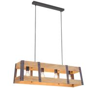 Suspension en bois, suspension en bois, poutre en bois naturel, fer, marron, noir, IP20, fer peint, 4 douilles E27, LxlxH : 85x23x120 cm