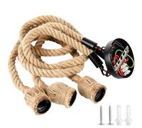 Suspension en corde de chanvre à 3 ampoules, lustre industriel vintage avec douille E27 et câble textile, douille de lampe E27 avec câble, plafonnier suspendu pour chambre à coucher, sans ampoule