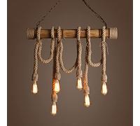 Suspension en corde de chanvre à 6 lumières de 31 pouces avec base E26, luminaire de ferme en bambou, hauteur réglable, îlot de cuisine en métal, luminaire de plafond de chambre à coucher nécessaire
