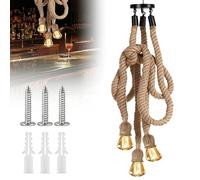 Suspension en corde de chanvre GOEDCH 100 cm style vintage à monter soi-même : suspension à 3 têtes avec douilles E27 et ventouse incluse. Idéale pour salle à manger, couloir, restaurant, bar ou café.