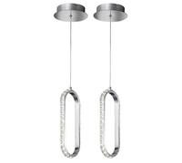 Suspension en cristal, table à manger LED dimmable, aspect cristal réglable en hauteur, métal chromé, 1x LED 12W 1100Lm 3000K, LxlxH 33,5x13x150cm, lot de 2