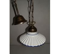 Suspension en laiton avec chaîne et assiette en céramique bleue 20 cm