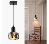 Suspension en marbre Noir 12 cm/4,7", Petit plafonnier avec Abat-Jour cylindrique en Pierre Naturelle, luminaires Suspendus pour îlot de Cuisine, Chambre, Salle de Bain, Salle à Manger, Salon.