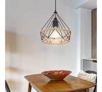 Suspension rustique vintage lampe de salon style maison de campagne plafonnier salon suspendu noir, cage en corde de chanvre en forme de losange, 1x E27, PxH 25x150 cm