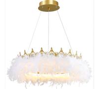 Suspension en Plumes avec Couronne en Cristal, Romantique et Magnifique, luminaire de Plafond en Plumes, luminaire pour Chambre à Coucher ou Chambre d'enfant