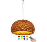 Suspension en rotin bambou à piles avec télécommande, lustre rechargeable avec crochet, lampe suspendue portable alimentée par piles, grande lanterne pour porche, terrasse, tonnelle, jardin, cour