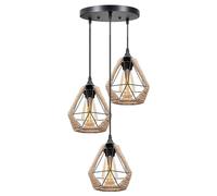 Suspension en rotin tissé à la main - Lustre rustique E26 pour chambre de ferme, chambre à coucher, entrée et couloir - Abat-jour en ficelle beige - 3 lumières
