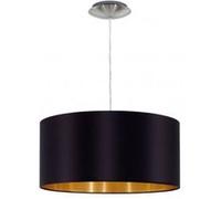 Eglo Lustre MASERLO, suspension en textile à flamme, lampe pendante en acier et tissu, couleur : nickel mat, noir, or, douille : E27, Ø : 38 cm