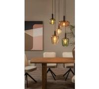 Suspension en verre 5 lampes ambré Ø65cm E27 40W Lucide, Ilona