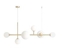Suspension En Verre Boules Métal L:130 Cm En Laiton Blanc Salon Lampe Suspendue
