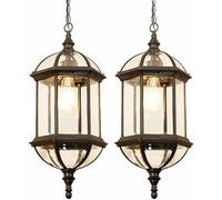 Suspension en Verre Extérieur E26 Lampe Suspendue De Patio Lanterne De Goutte Réglable Éclairage Suspendu en Aluminium Lampe Suspendue étanche pour Porche Villa Clôture Café, Black, 2-Pack