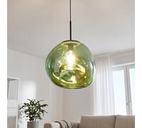 Suspension en verre vert Salle à manger Table à manger en métal E27 Ø36 cm ronde Moderne soufflé à la bouche et miroir Verre de lave décoratif Suspension pour le salon