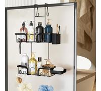 Suspension Etagere Douche, Pas Besoin De Percer Des Trous Sur La Porte Etagere Douche, Avec BoîTe à Savon Et Porte-Brosse à Dents, Support De Salle De Bain Antirouille à 2 Couches