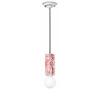 Suspension Étroite En Céramique Ø 8 Cm Blanc Rouge Peinte À La Main Rétro E27