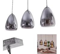 Suspension Francisco en métal anthracite et verre fumé, élégante lampe pendante retro-design idéale dans un salon moderne, pour 3 ampoules E27, ampoule(s) non incluse(s)