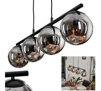 Suspension Gastor en métal/verre noir/fumé, lampe au design vintage/rétro avec abat-jour en verre (Ø 15 cm), hauteur max. 108 cm, 4 ampoules E14, sans ampoule