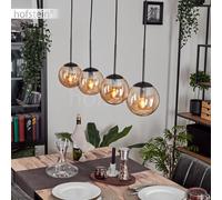 Suspension Gastor Suspension en Métal/Verre Noir/Ambre Design Vintage/Rétro avec Abat-Jours en Verre (Ø 15cm), Hauteur Max 149cm, 4x E27, Sans Ampoule